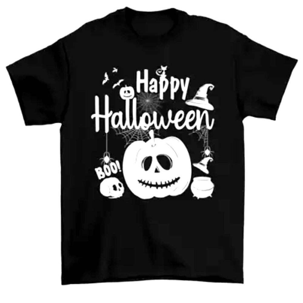 Happy Halloween Witches Pumpkins Batty Spider Spirits T-Shirt - Picture 1 of 2